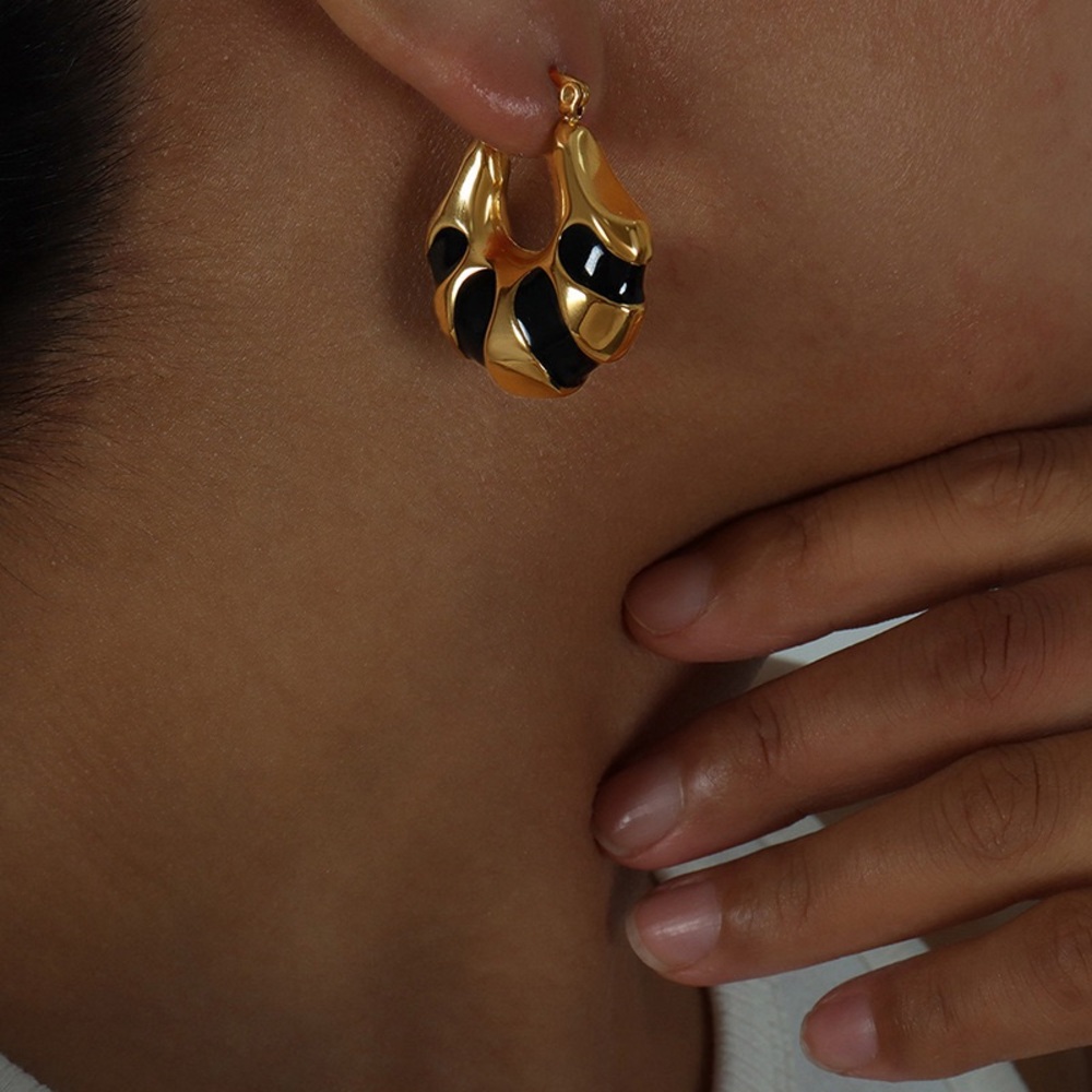 18K Gold Plated Chunky Hoop Earrings*Enamel Earrings*Vintage Earrings*ML